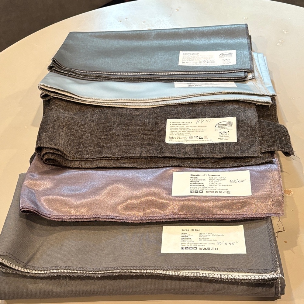 5 Fabric Swatches in Gray and Purple